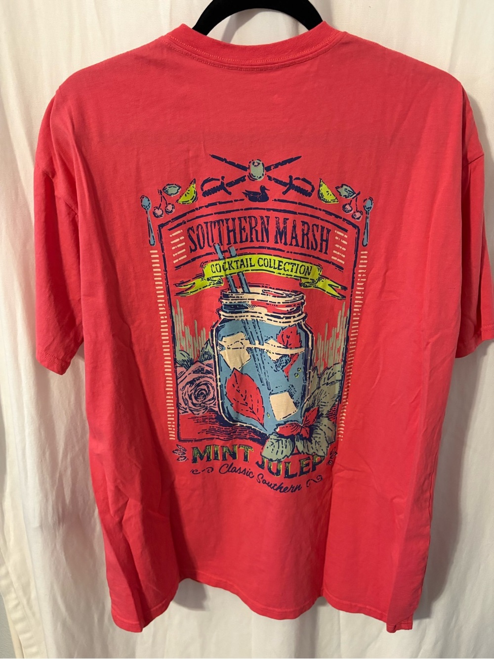 Southern Marsh Coral Short-Sleeve Graphic Tee with Blue and Cream Print